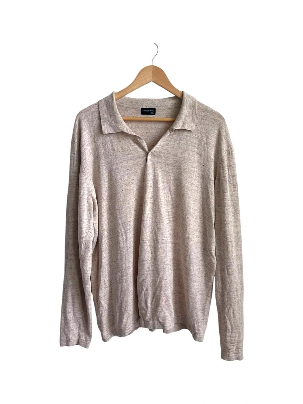 Collars & Co. Men’s Linen Cotton Knit Long Sleeve Polo Oatmeal XXL